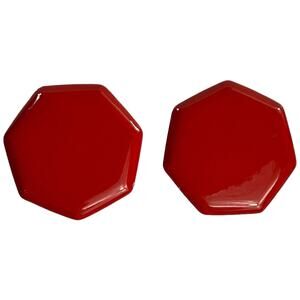Vintage Red Hexagon Metal Clip-On Stud Button Earrings Retro 80s
